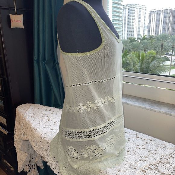 Free People Women's Size S Light Green Tank Top Lace Crochet - Picture 3 of 12